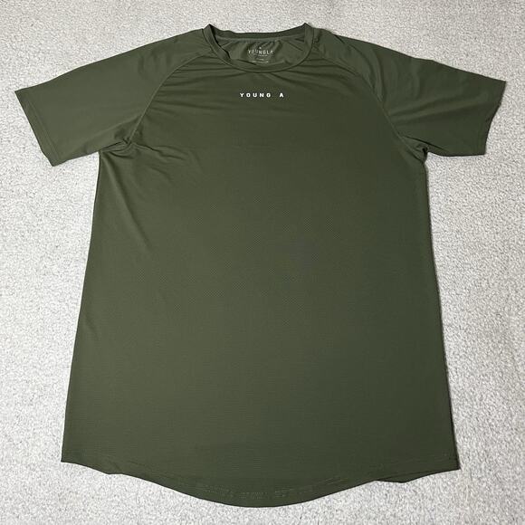Youngla Shirt Mens XL Green Performance Workout Stretch Lightweight Short Sleeve - Picture 1 of 9